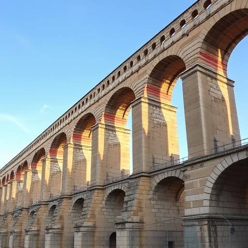 El Acueducto de Segovia, una imponente estructura romana de piedra perfectamente conservada.