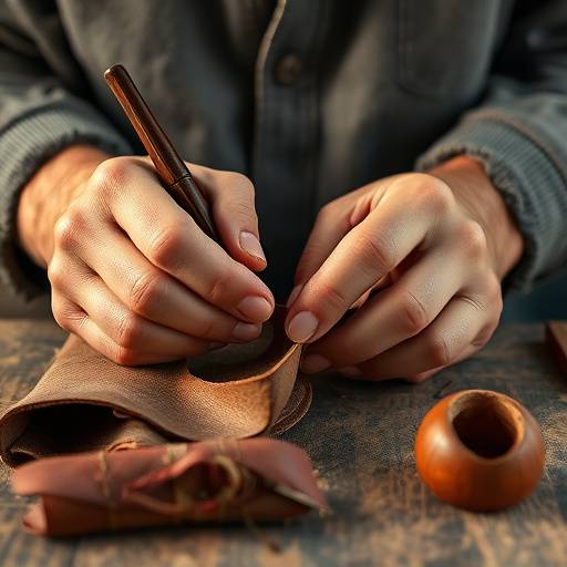 Manos de un artesano trabajando el cuero en un taller tradicional en Ubrique.