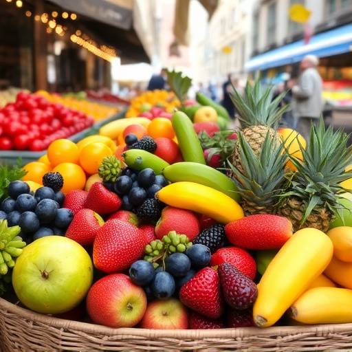 Un puesto lleno de frutas y verduras frescas y coloridas en el Mercado de La Boquer&iacute;a de Barcelona.