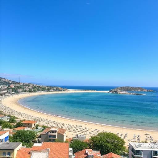 Vista de la Playa de La Concha en San Sebasti&radic;&deg;n con la isla de Santa Clara